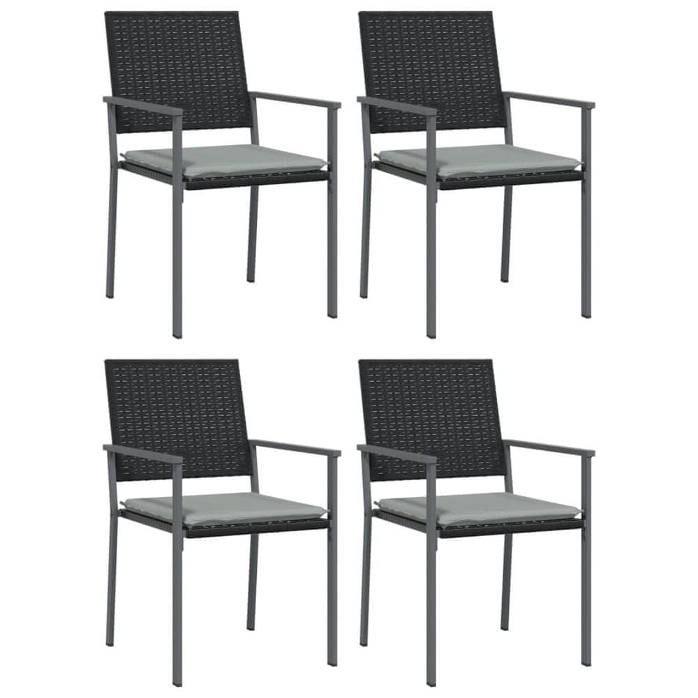 Vidaxl Záhradné stoličky s vankúšmi 4ks čierne 54x62,5x89 cm polyratan